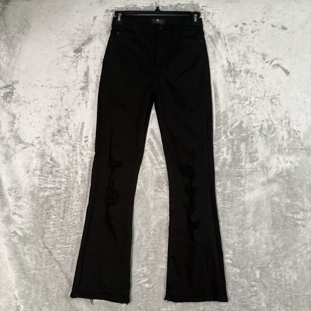 7 For All Mankind Women’s Black High Waist Slim Kick Distressed Jeans Size 24